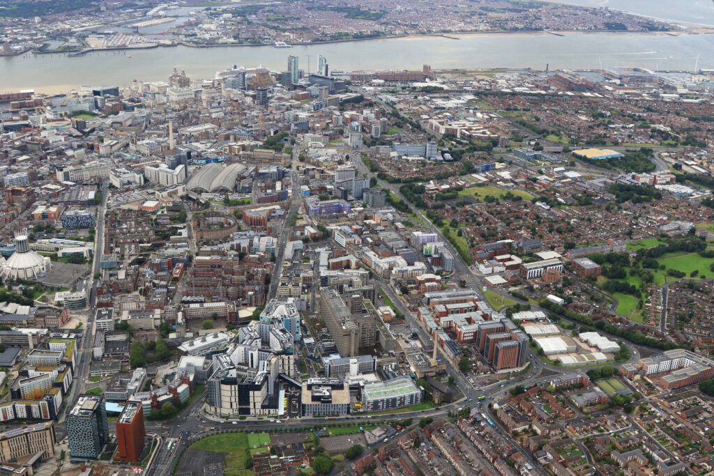 A third angle of an aerial photograph of the Fabric District