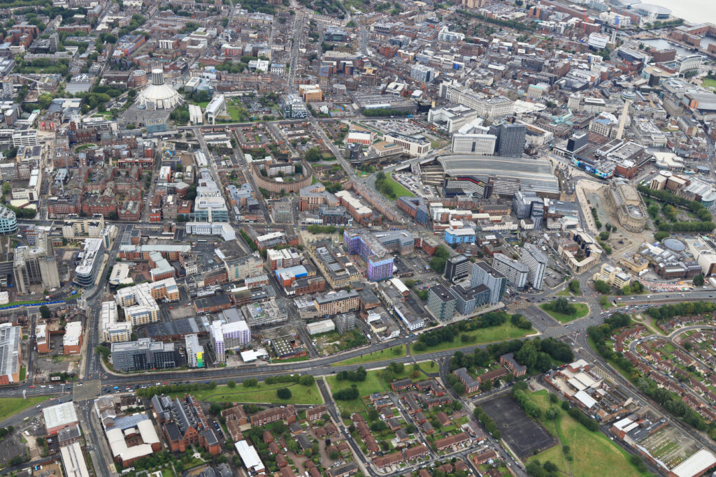 Aerial photograph of the fabric district